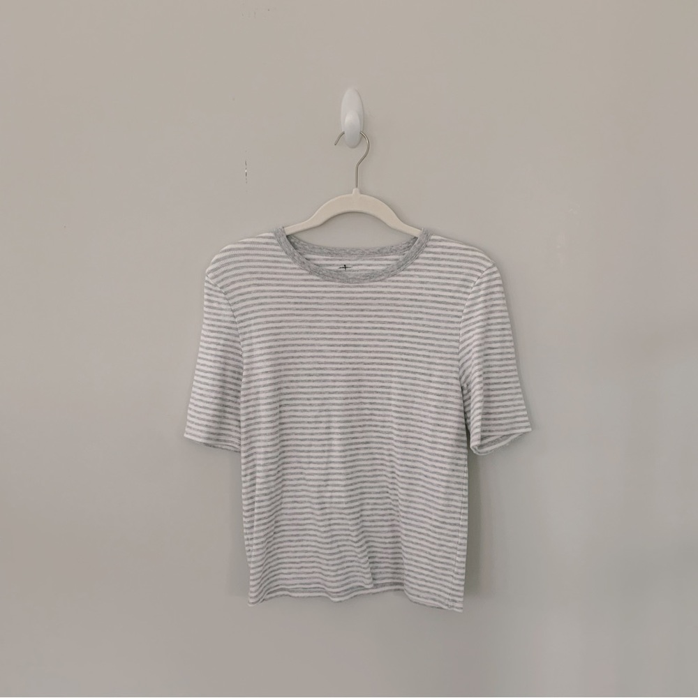 aerie Gray and White Striped Short Sleeve Tee